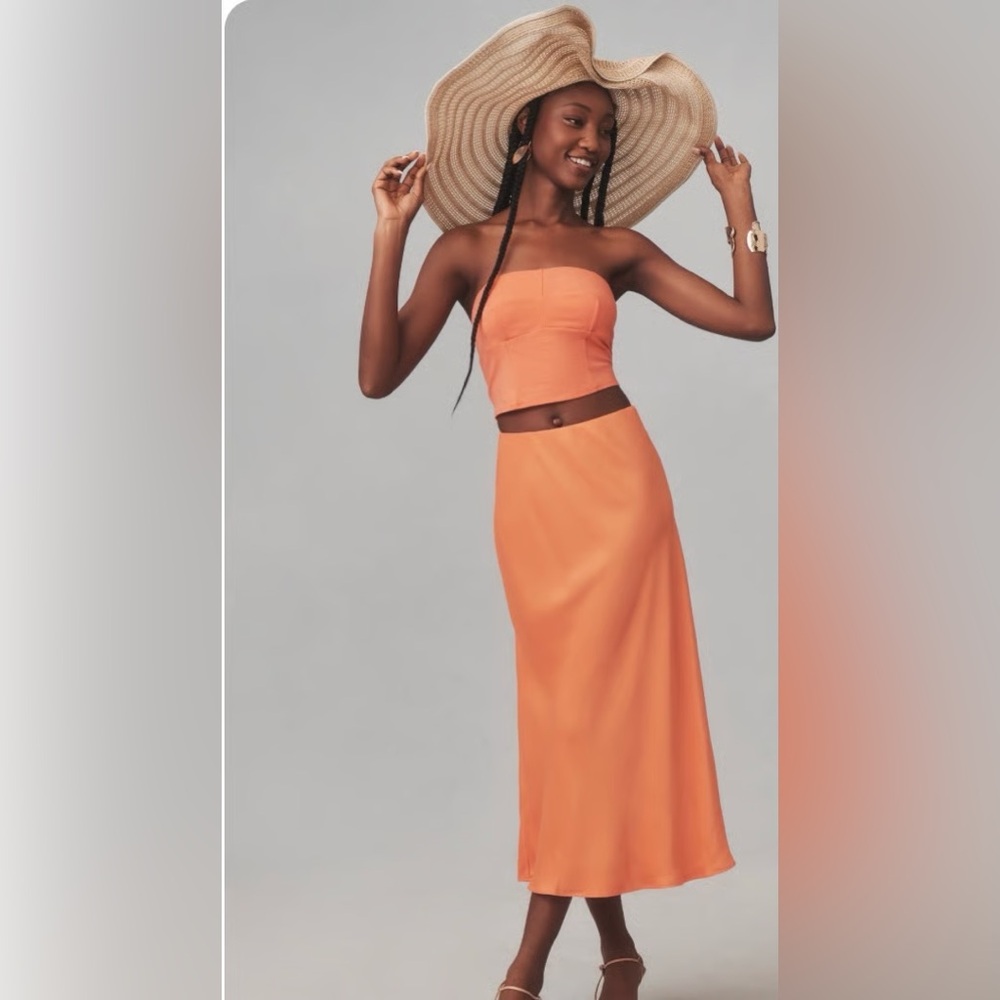 New Anthropologie Tilda Orange Midi Slip Skirt XL
